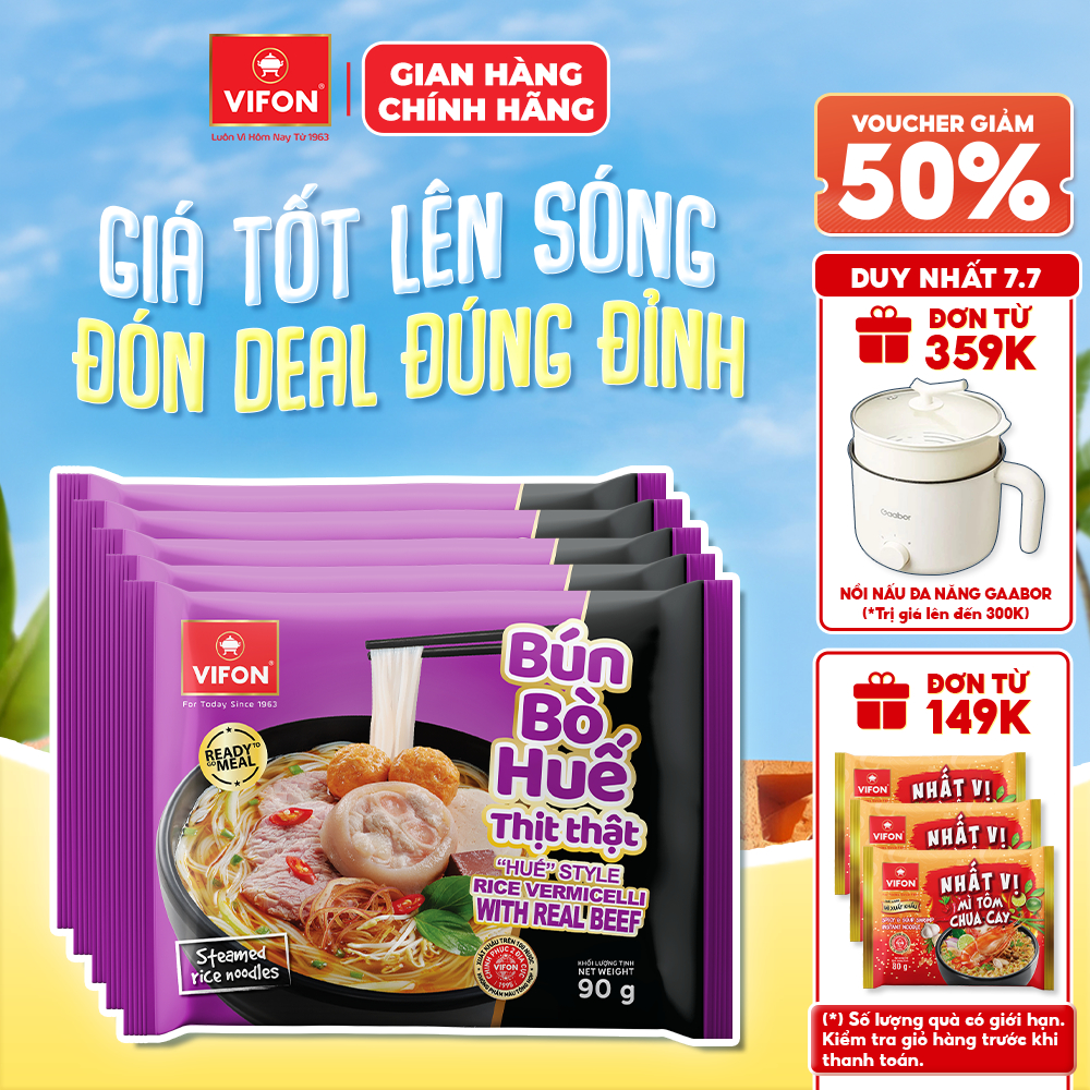 [VOUCHER HOT 10%] Set 5/ Set 10 Gói Bún Thịt Thật Bún Bò Huế/ Bún Sườn Cay VIFON 90gr/gói