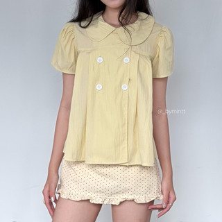 Ruly Top | Áo babydoll kẻ cổ sen phối nút | Bymintt
