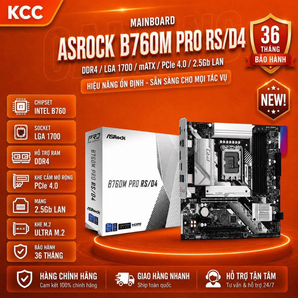 Mainboard ASRock B760M Pro RS/D4 DDR4  -  chính hãng bảo hành 3 năm | BigBuy360 - bigbuy360.vn