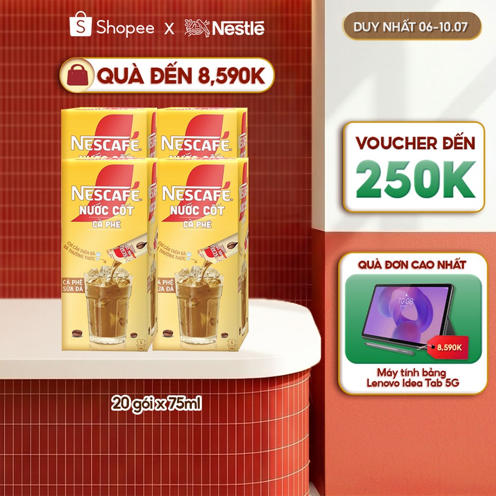 COMBO 4 HỘP NƯỚC CỐT CÀ PHÊ NESCAFÉ - CÀ PHÊ SỮA ĐÁ (hộp 5 gói x 75 ml)