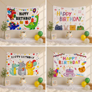 Phông Nền Happy Birthday Bằng Vải – Background Trang Trí Sinh Nhật Cho Bé Phong Cách Hàn Quốc Cute