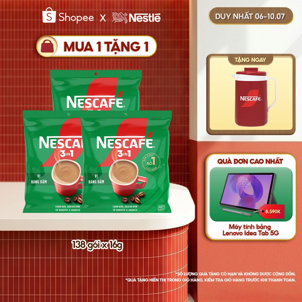 [Tặng Ca đá]  Combo 3 Bịch Cà phê Hòa tan NESCAFÉ VỊ RANG ĐẬM 46 gói Đậm Thơm Hoàn Hảo