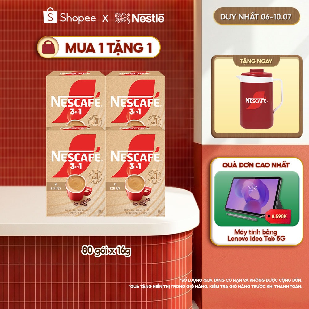 [Tặng Ca đá Nescafe] Combo 4 Hộp Cà phê hòa tan NESCAFÉ 3IN1 VỊ KEM SỮA 20 gói ĐẬM VỊ SỮA, CHUẨN CÀ PHÊ