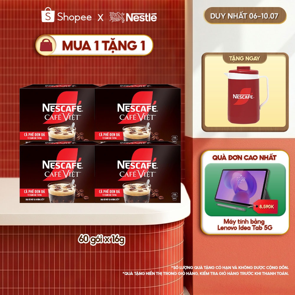 [Tặng Ca đá Nescafé] Combo 4 Hộp Cà phê Hòa tan NESCAFÉ CAFÉ VIỆT 15 gói Vị Mạnh đặc trưng