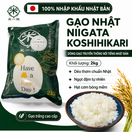 Gạo Nhật Niigata Koshihikari 2kg – Dòng Gạo Truyền Thống Nổi Tiếng Nhật Bản, Dẻo Ngọt Chuẩn Cơm Nhật, Trọn Vẹn Cơm Sushi