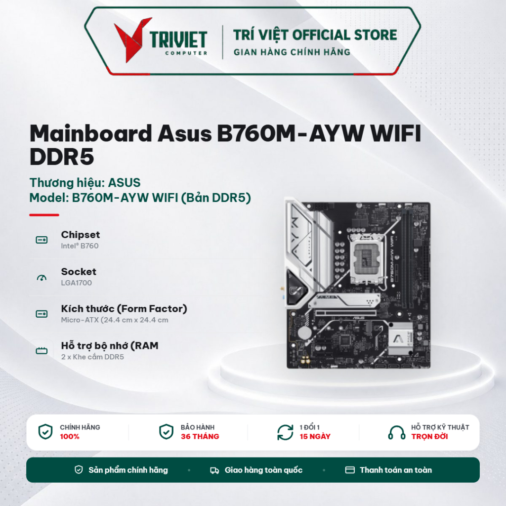 Mainboard ASUS B760M-AYW WIFI D4, D5 Socket LGA1700 DDR4 mATX WiFi - Bo Mạch Chủ | BigBuy360 - bigbuy360.vn