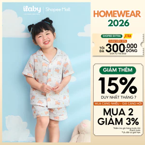 Quần áo cộc tay cho bé gái ILABY pijama cộc tay cotton cao cấp họa tiết gấu size đại 9-40kg [3925]