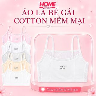 Áo lá bé gái cotton phối lưới thoáng khí, Áo lót học sinh 2 dây mảnh họa tiết xinh xắn HOMEBRA A108