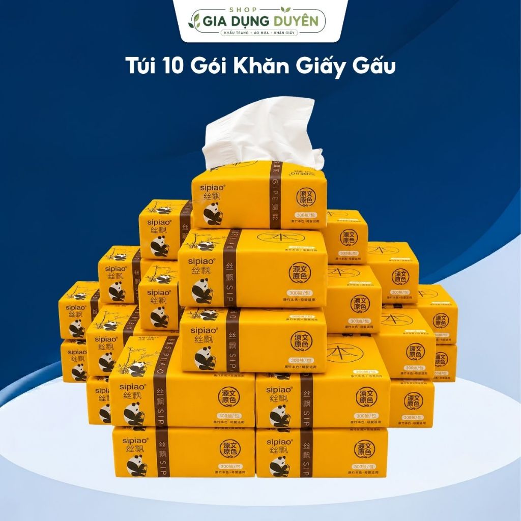 Túi 10 Gói Khăn Giấy Gấu Dày Dặn Siêu Dai Phù Hợp Cho Gia Đình