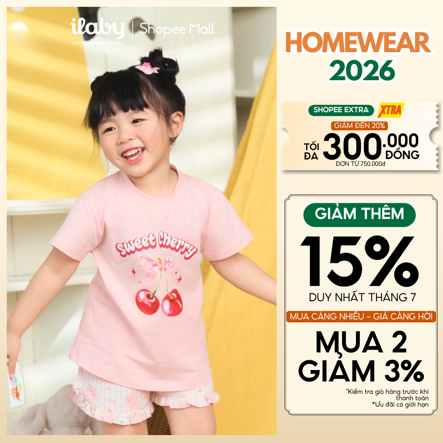 [ILABY 10-40kg] Bộ đồ cộc mùa hè bé gái cotton cao cấp hình in nhiệt dễ thương [3957]