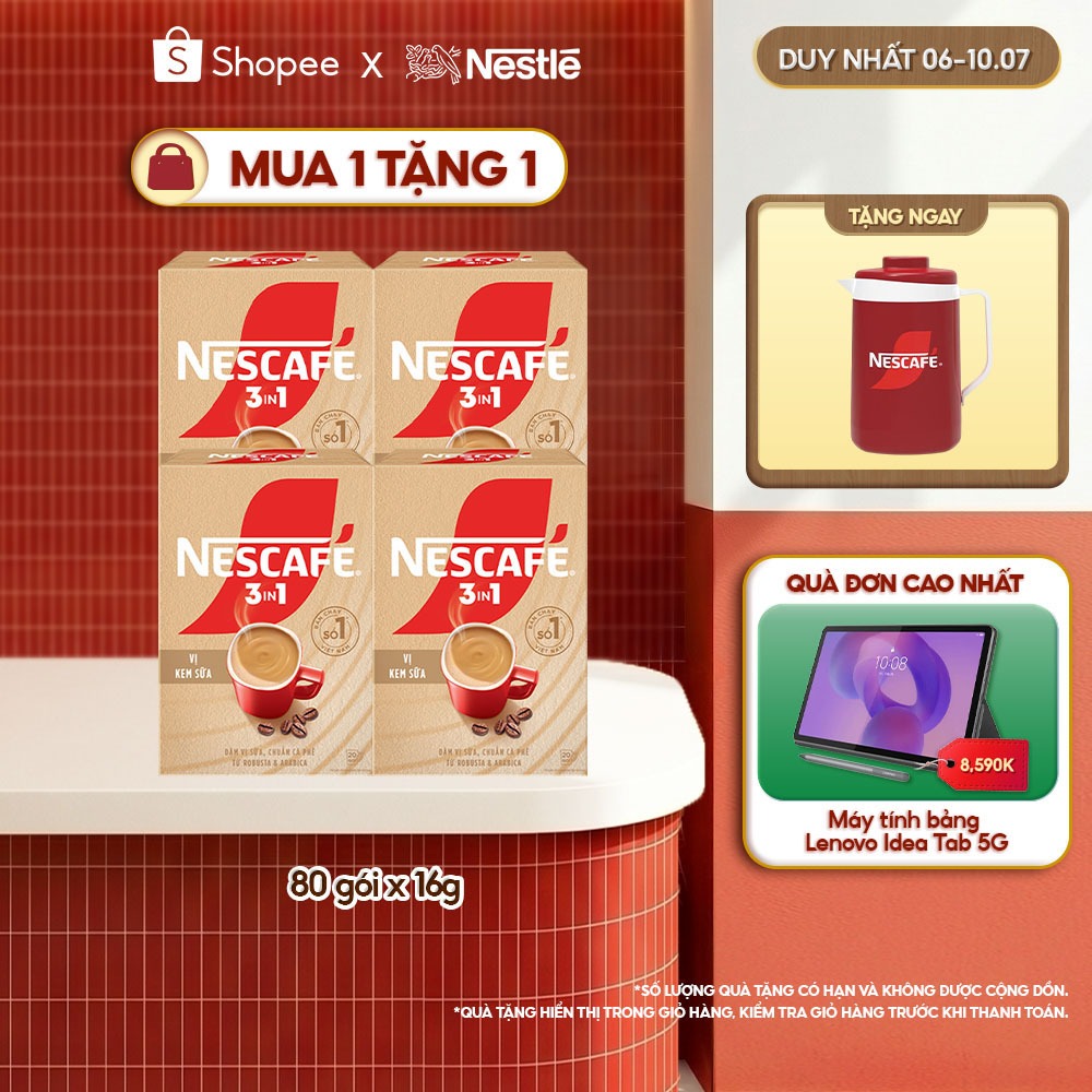 Combo 4 Hộp Cà phê hòa tan NESCAFÉ 3IN1 VỊ KEM SỮA 20 gói ĐẬM VỊ SỮA, CHUẨN CÀ PHÊ