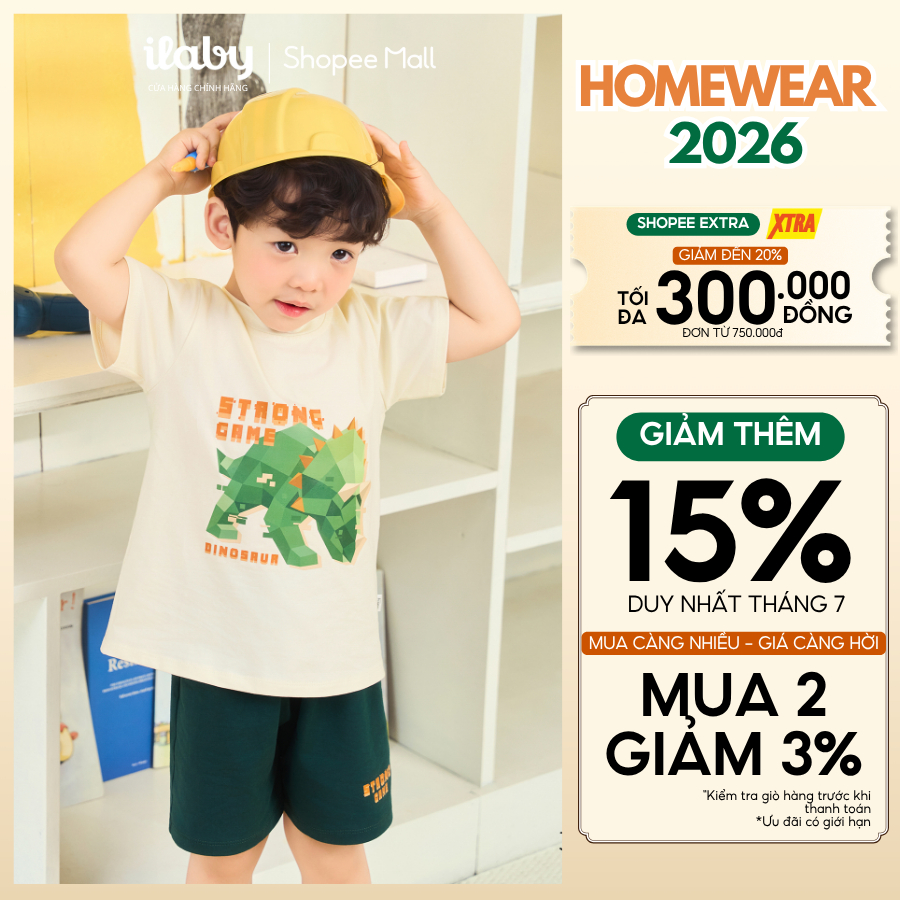 [VOUCHER 35%] Bộ hè bé trai vải cotton 4 chiều cao cấp, bộ cộc tay khủng long [3913]