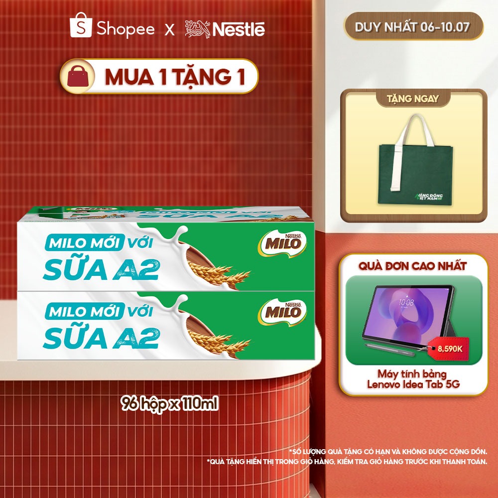 Combo 2 Sữa Lúa Mạch Nestle MILO với sữa A2 MỚI thùng 12 x 110ml (12x4x110ml)