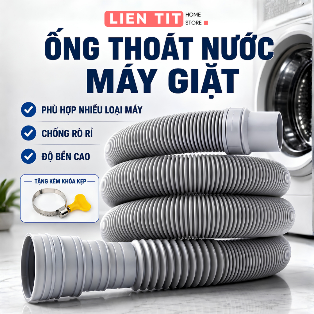 Ống Thoát Nước Máy Giặt Đa Năng 28-42mm, Chống Rò Rỉ, Ống Xả Nước Bồn Rửa Bát Dày Dặn Bền Bỉ Chống Gãy Nứt