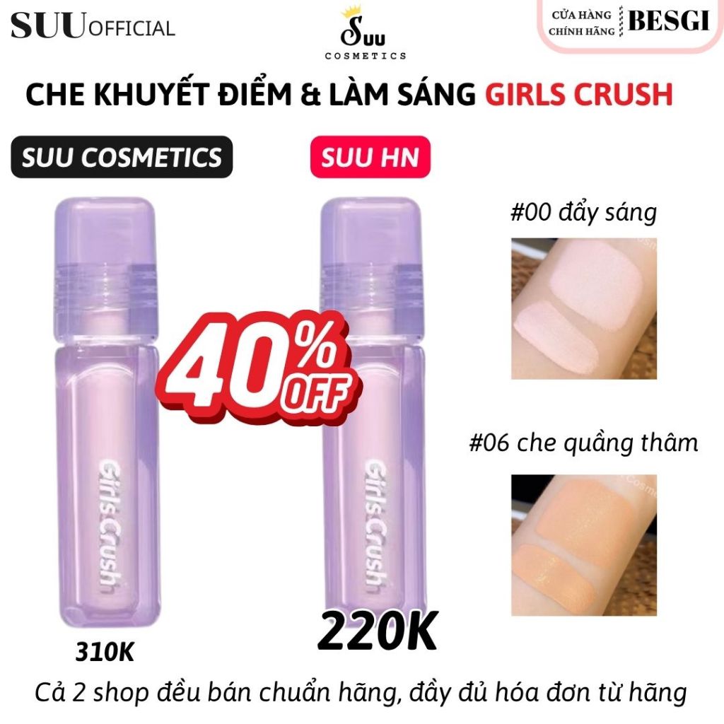 [SUU HN GIÁ TỐT HƠN] Kem Che Khuyết Điểm Highlight Bắt Sáng GIRLS CRUSH 8G Mỏng Nhẹ Tự Nhiên
