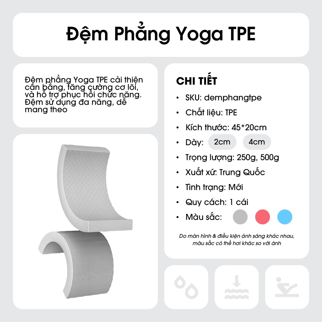 Đệm Phẳng TPE Đa Năng Tập Yoga - Plank - Giữ Thăng Bằng - Kê Gối Dày 2cm/4cm - DemPhang01