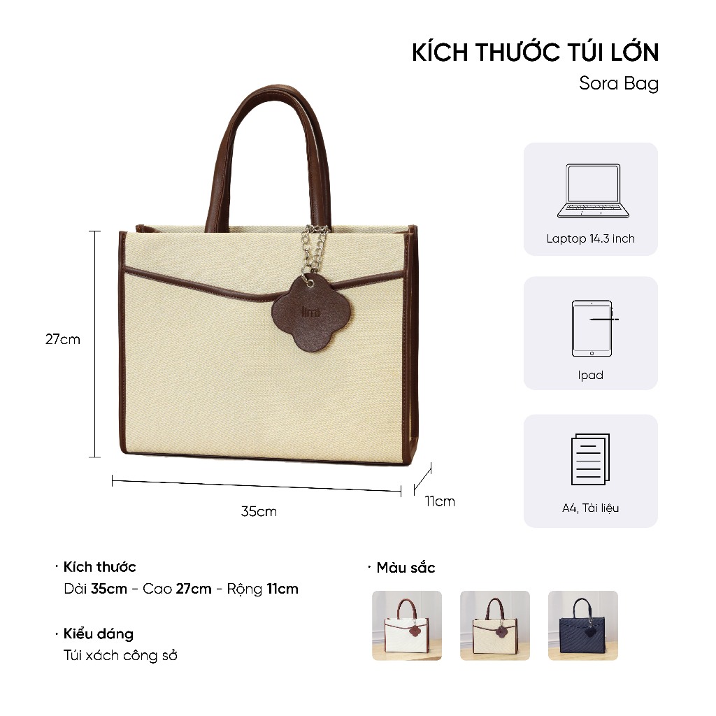 Túi công sở nữ da LIMI (3 màu) Ngăn Laptop Riêng vừa laptop 14inch (SORA) | BigBuy360 - bigbuy360.vn