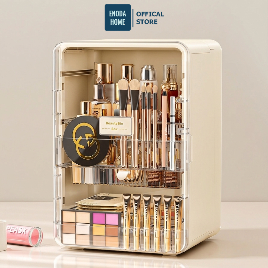 Tủ Kệ Đựng Mỹ Phẩm ENODA HOME, Hộp Trong Suốt Đựng Đồ Makeup Trang Điểm 3 Ngăn Chống Bụi R818