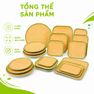 Đĩa Nhựa Phíp Giả Mây Tre Đan Đựng Hoa Quả GD12 - Mẹt Đựng Thức Ăn Giả Mây Vuông, Tròn, Chữ Nhật