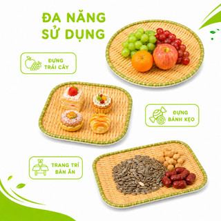 Đĩa Nhựa Phíp Giả Mây Tre Đan Đựng Hoa Quả GD12 - Mẹt Đựng Thức Ăn Giả Mây Vuông, Tròn, Chữ Nhật