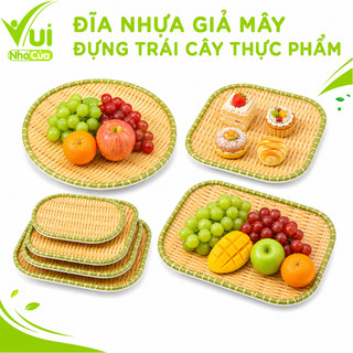 Đĩa Nhựa Phíp Giả Mây Tre Đan Đựng Hoa Quả GD12 - Mẹt Đựng Thức Ăn Giả Mây Vuông, Tròn, Chữ Nhật