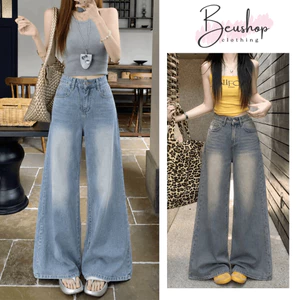 Quần Jean Nữ Ống SIÊU Rộng 37CM Cạp Cao Quần Bò Mềm Unisex Ôm Eo Form Suông Rộng Dáng Dài BIGSIZE