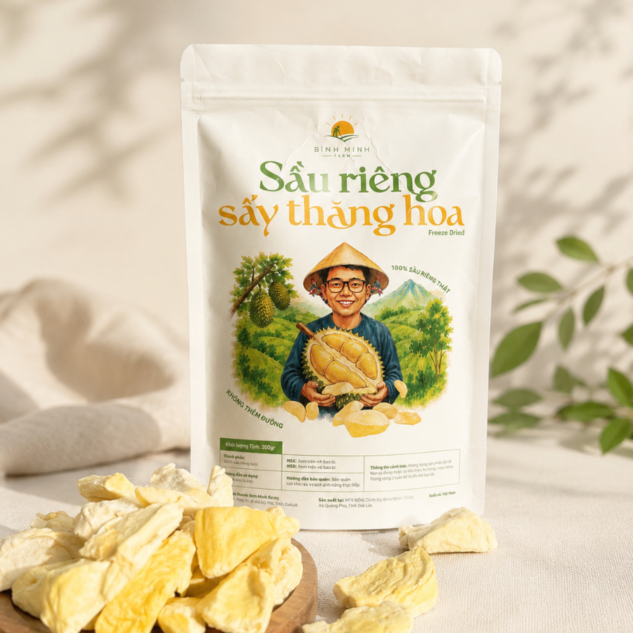 Sầu Riêng Sấy Thăng Hoa 200g - Bình Minh Farm Đắk Lắk | Sầu Riêng Sấy Giòn, Sầu Riêng Sấy Khô, Không Thêm Đường