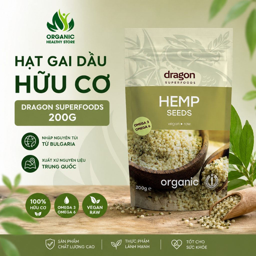 Hạt gai d a u hữu cơ organic h e m p_seeds Dragon Superfoods/ Sottolestelle
