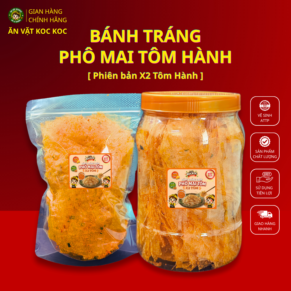 (Best Seller) COMBO 1KG BÁNH TRÁNG PHÔ MAI TÔM HÀNH, Phiên Bản X2 Siêu Tôm Hành, Đậm Đà Ngọt Béo, Mặn Mặn Cuốn Hút