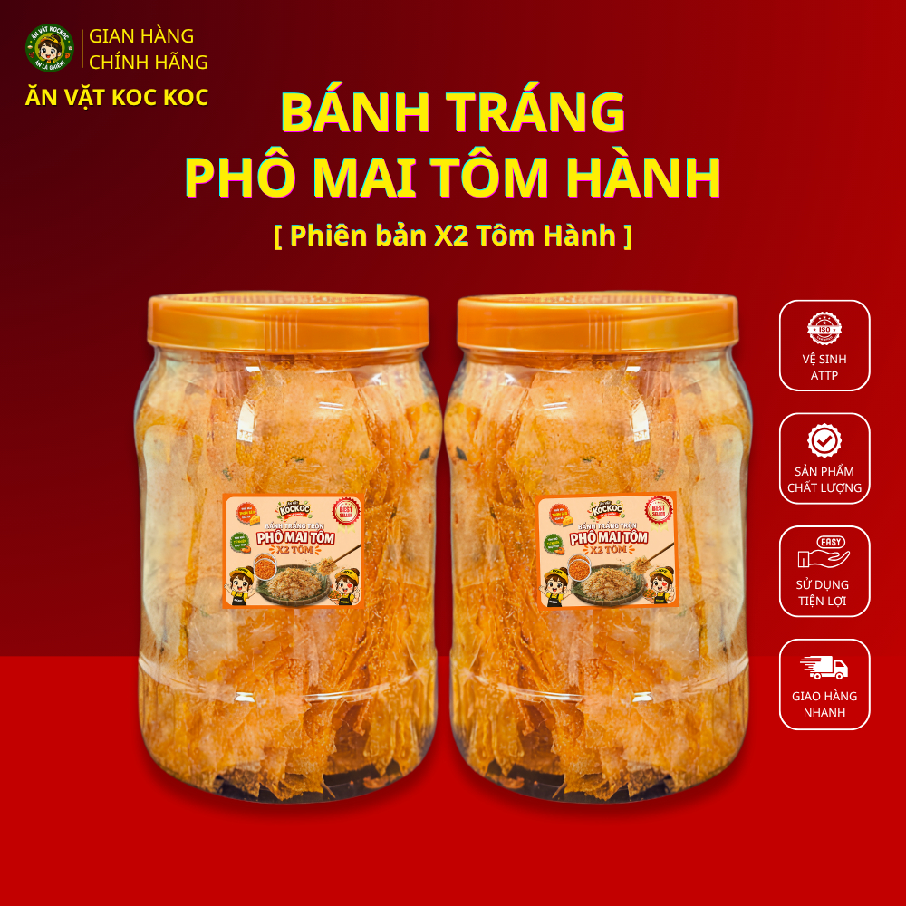 (Best Seller) COMBO 1KG BÁNH TRÁNG PHÔ MAI TÔM HÀNH, Phiên Bản X2 Siêu Tôm Hành, Đậm Đà Ngọt Béo, Mặn Mặn Cuốn Hút