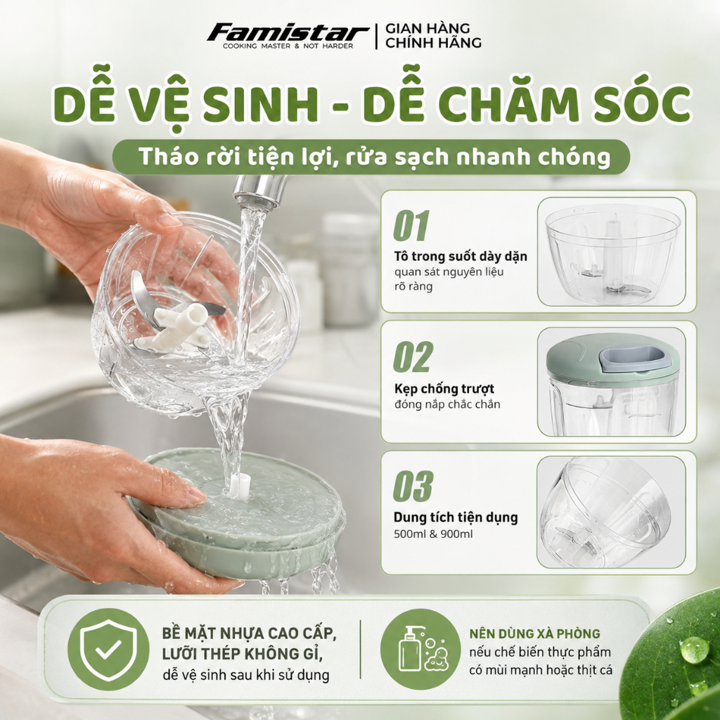 Dụng cụ xay tỏi ớt 5 lưỡi INOX Famistar, Xay tỏi ớt cầm tay cao cấp mini đa năng