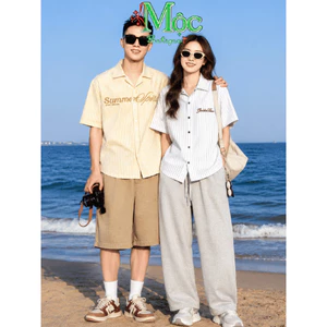 Áo sơ mi kẻ Boxy tay ngắn, tay dài cho nam nữ chất Cotton couple unisex đi chơi, mặc hè, đi biển