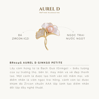 Trâm Cài Aurel D Lá Bạch Quả Đính Ngọc Trai Hồng và Đá CZ Cài Vest Áo Dài, Quà Tặng Thanh Lịch