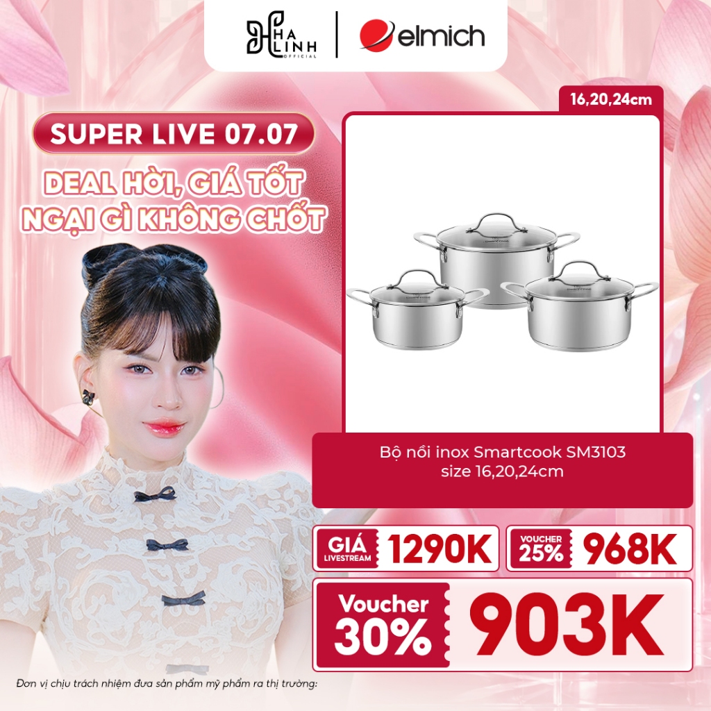 [ VHL - ELMICH ] Bộ nồi inox Smartcook SM3103 size 16,20,24cm