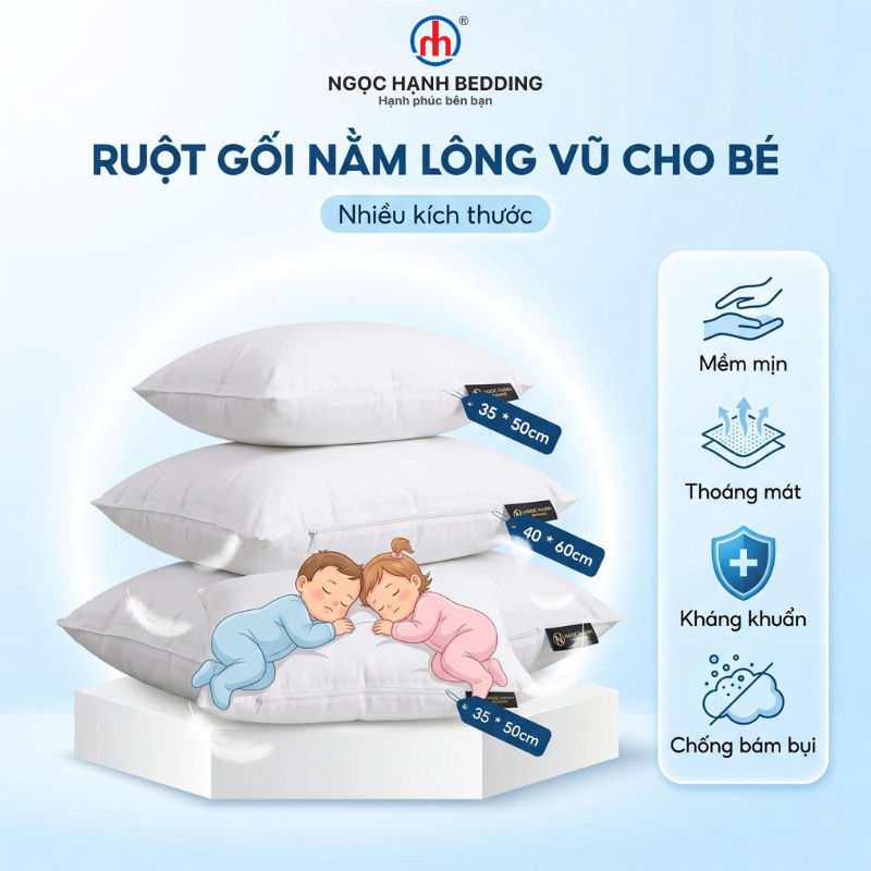 Ruột Gối Nằm Cho Bé Lông Vũ nhân tạo mềm mại, êm ái, nâng đỡ tốt, kháng khuẩn - Ngọc Hạnh Bedding