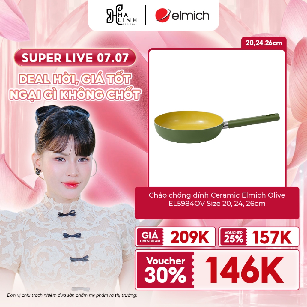 [ VHL - ELMICH ] Chảo chống dính Ceramic Elmich Olive EL5984OV Size 24, 26cm