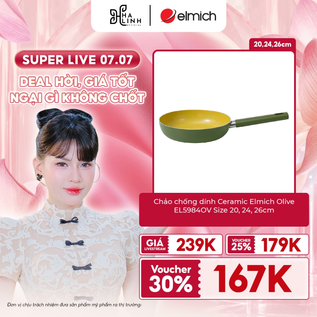 [ VHL - ELMICH ] Chảo chống dính Ceramic Elmich Olive EL5984OV Size 24, 26cm