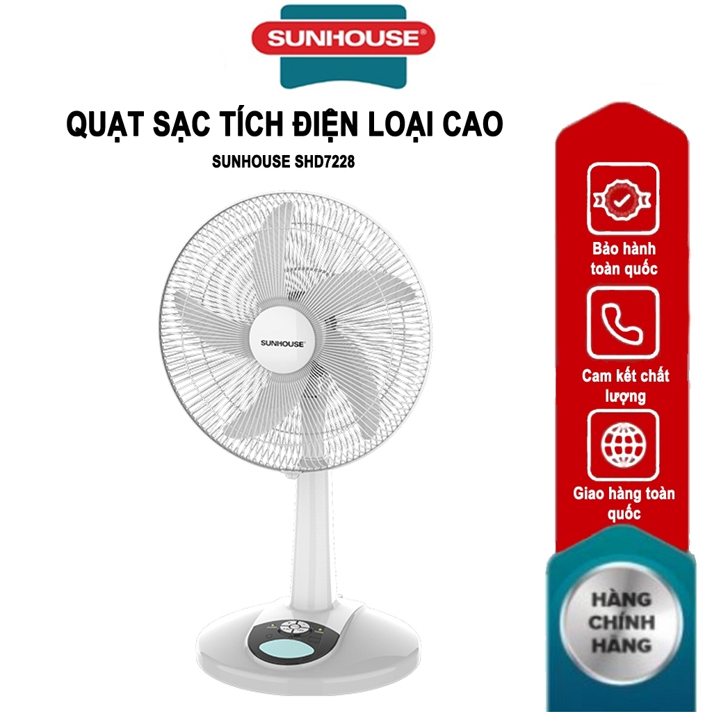 Quạt tích điện SUNHOUSE SHD7228 SHD7223 SHD7116 - 9 tốc độ, tích hợp đèn ngủ, điều chỉnh chiều cao, hoạt động 5-16h