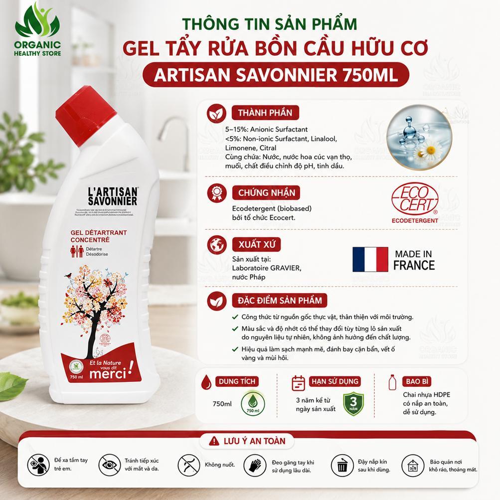 Gel tẩy rửa bồn cầu hữu cơ Artisan Savonnier 750ml