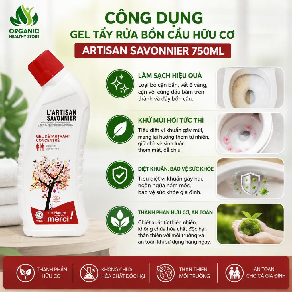 Gel tẩy rửa bồn cầu hữu cơ Artisan Savonnier 750ml