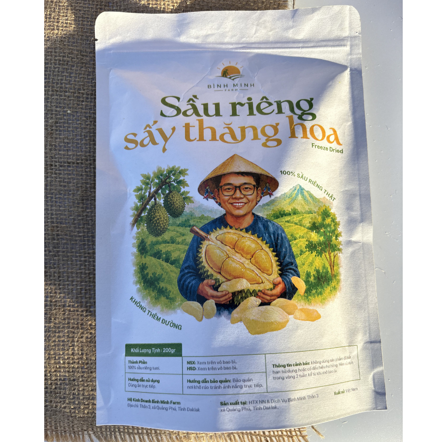 Sầu Riêng Sấy Thăng Hoa 200g - Bình Minh Farm Đắk Lắk | Sầu Riêng Sấy Giòn, Sầu Riêng Sấy Khô, Không Thêm Đường