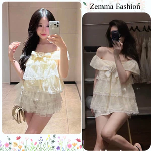 Áo trễ vai nữ tay bồng xếp lớp voan ren màu trắng kem sang chảnh dạo phố ulzzang hot trend HCOM27771