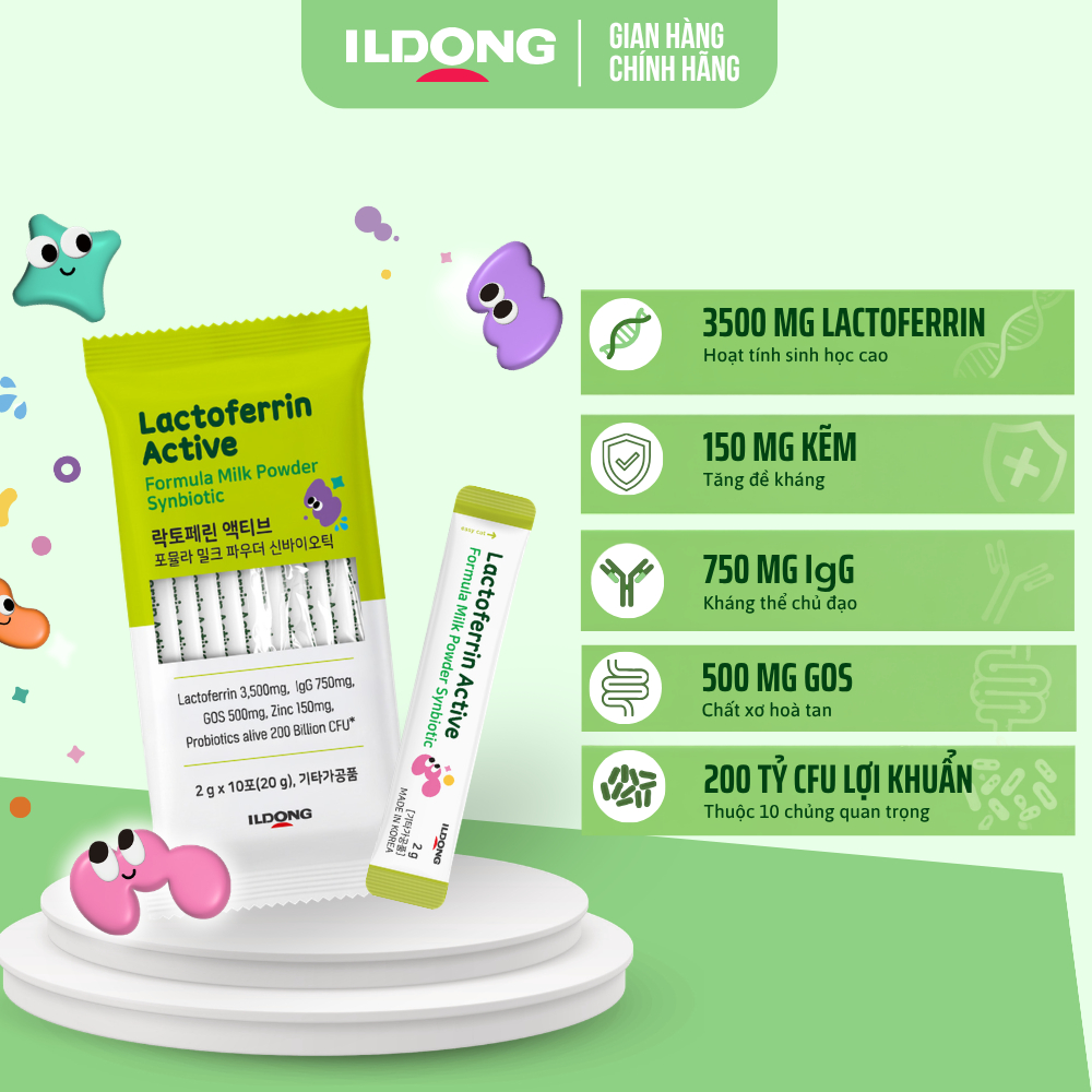 Lactoferrin Active Ildong Nhập Khẩu Chính Hãng- Hỗ trợ tăng cường miễn dịch, tăng đề kháng, giảm ốm vặt cho bé.