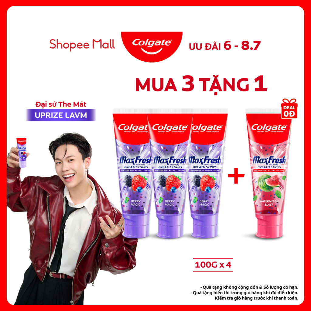 Bộ 3 Kem đánh răng Colgate MaxFresh Hương nhiệt đới, tinh thể cầu vồng the mát 100g/ tuýp