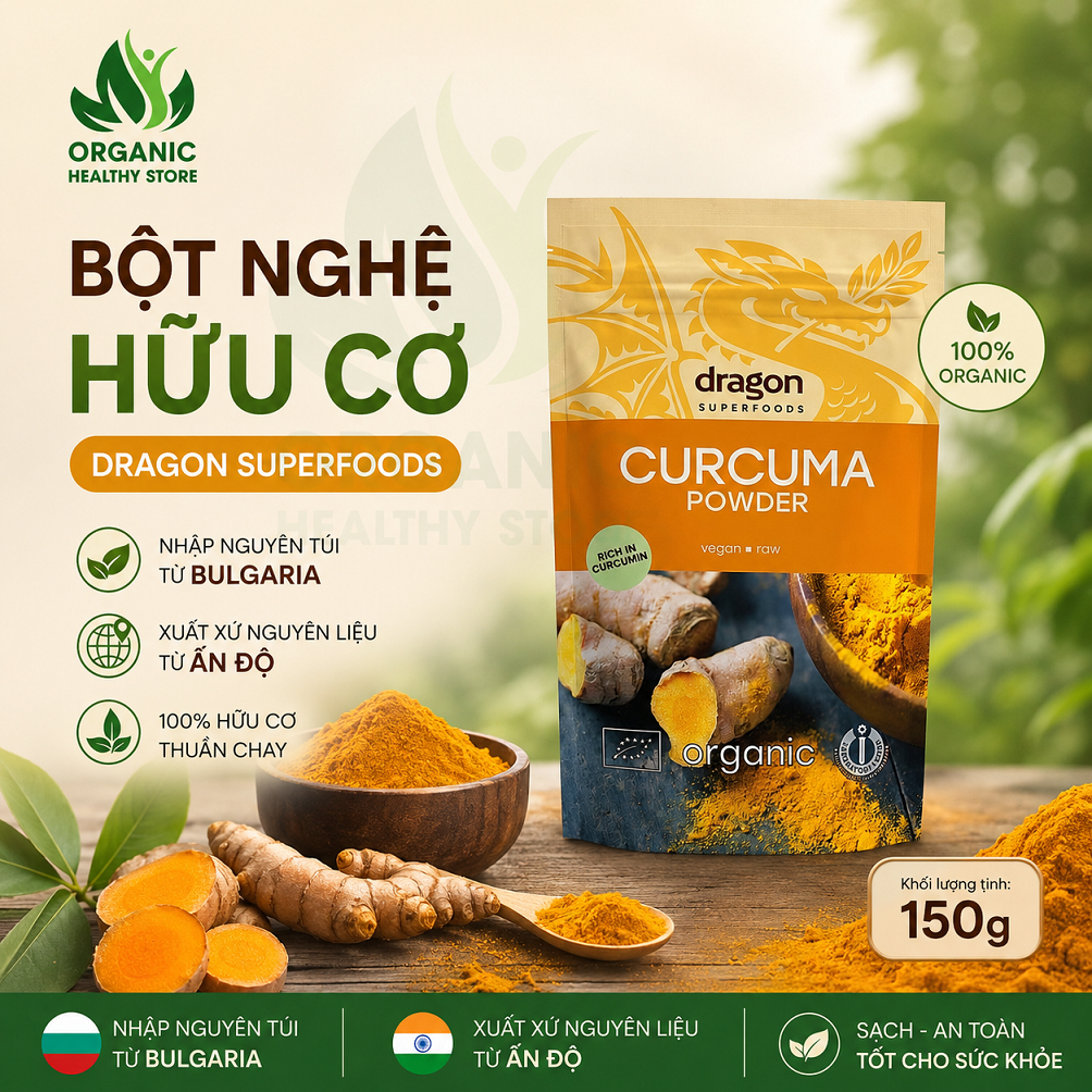 Bột nghệ hữu cơ Curcuma Dragon Superfoods Turmeric Powder 150g
