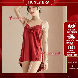 Váy Ngủ Nữ Gợi Cảm DN74 HoneyBra Satin Ren - Đồ Thức Đêm Lingerie Sexy Quyến Rũ Hấp Dẫn