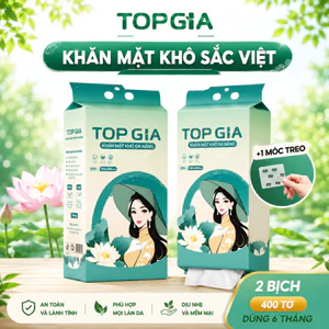 Khăn Mặt Khô Đa Năng TopGia Sắc Việt, bịch 200 tờ an toàn cho da tặng móc treo