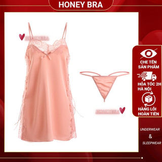 Váy Ngủ Nữ Gợi Cảm DN74 HoneyBra Satin Ren - Đồ Thức Đêm Lingerie Sexy Quyến Rũ Hấp Dẫn