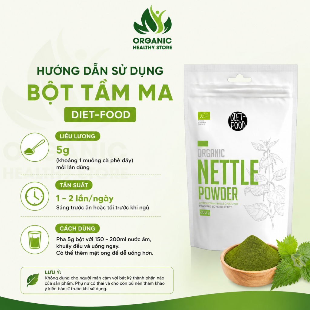 [2027] Bột Lá Tầm Ma Hữu Cơ Diet Food Organic Nettle Powder 200g