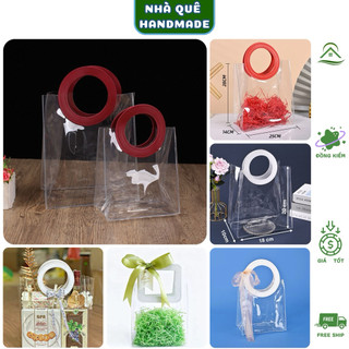 Combo 10 Túi Nhựa PVC Trong Suốt Quai Da Cao Cấp Đựng Quà Tặng, Bánh Kẹo, Hoa, Gấu Bông, Hộp Quà Sang Trọng